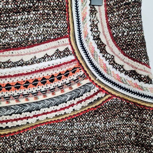 Zara Woman Tweed Woven Boho Mini Skirt Sz L Black Ivory Rust Rose - Picture 8 of 10